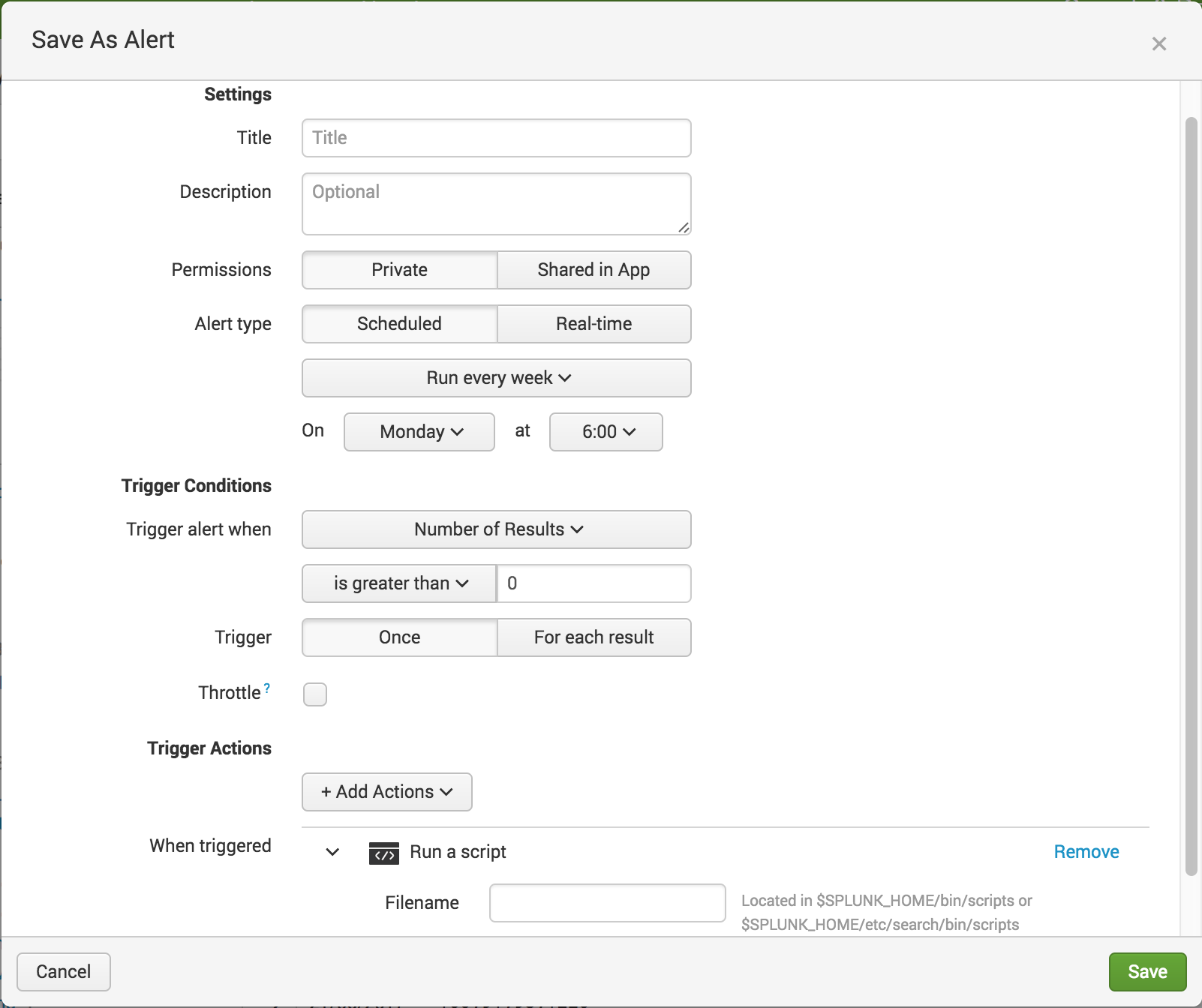 Splunk save as alert