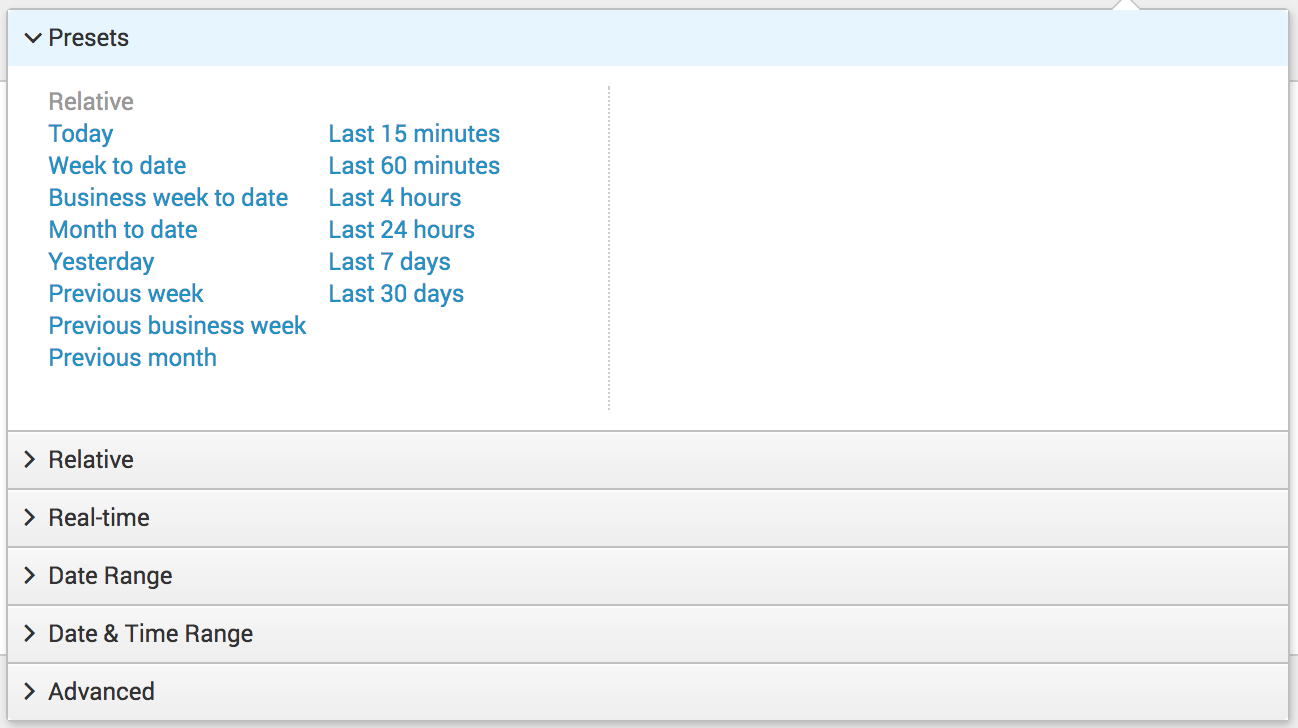 Default Splunk time range picker